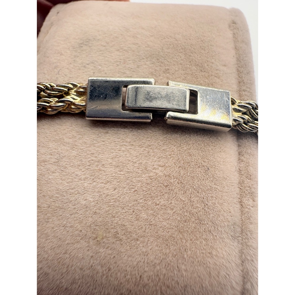 Two Tone Rope Chain Bracelet Gold Silver Rhinestone Layered 7 Inch‎ - Picture 3 of 9